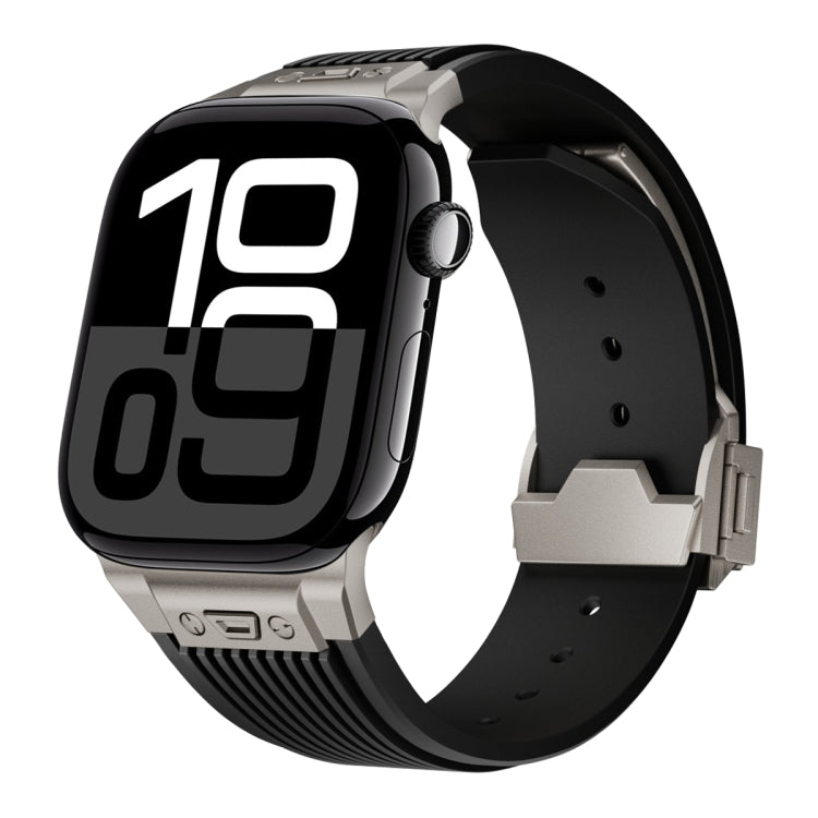 Vertical Texture Titanium Buckle Elastic Silicone Watch Band, For Apple Watch Series 10 46mm, For Apple Watch Series 10 42mm, For Apple Watch SE 2023 44mm, For Apple Watch Ultra 2 49mm, For Apple Watch Series 9 45mm, For Apple Watch Ultra 49mm
