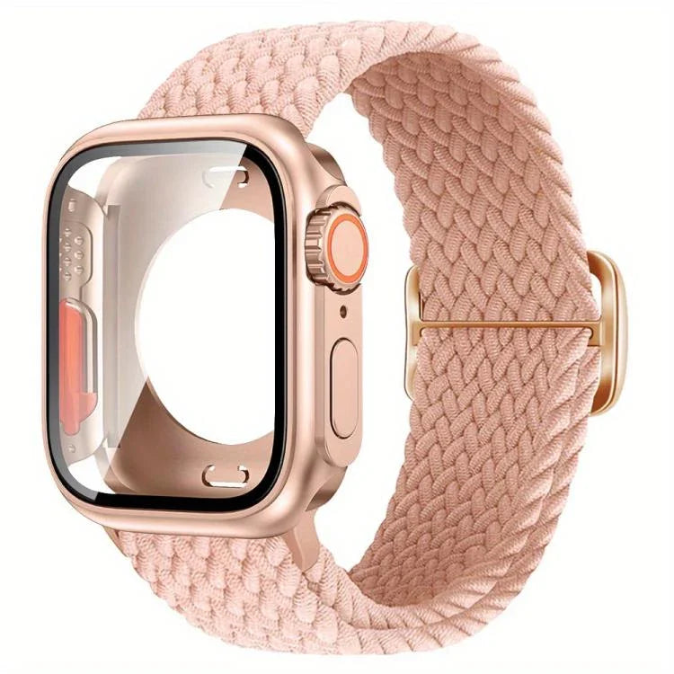 Ladder Buckle Loop Nylon Watch Band with Change to Ultra 49mm Film PC Cover, For Apple Watch Series 44mm, For Apple Watch Series 40mm, For Apple Watch Series 10 / 11 46mm, For Apple Watch Series 10 / 11 42mm, For Apple Watch Series 45mm