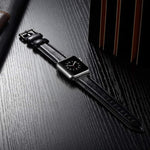 Black Buckle Leather Watch Band For Apple Watch Series 10 42mm / 9&8&7 41mm / SE 3&SE 2&6&SE&5&4 40mm / 3&2&1 38mm, For Apple Watch Series 8&7 41mm / SE 2&6&SE&5&4 40mm / 3&2&1 38mm