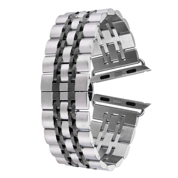 20mm Women Hidden Butterfly Buckle 7 Beads Stainless Steel Watch Band For Apple Watch 38mm(Silver Gold), 20mm Women