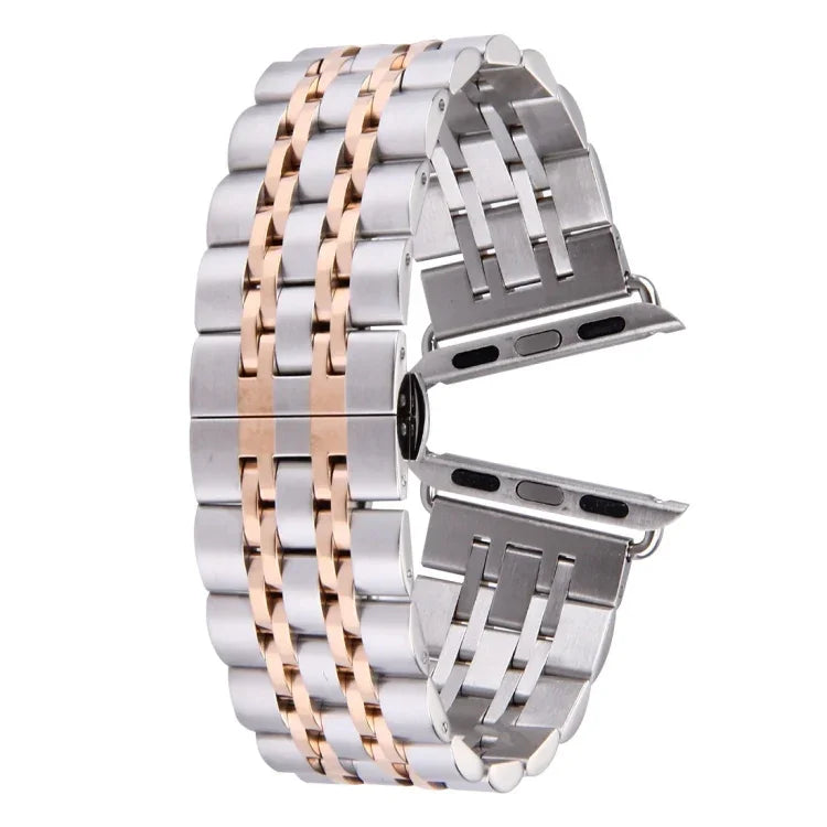20mm Women Hidden Butterfly Buckle 7 Beads Stainless Steel Watch Band For Apple Watch 38mm(Silver Gold), 20mm Women