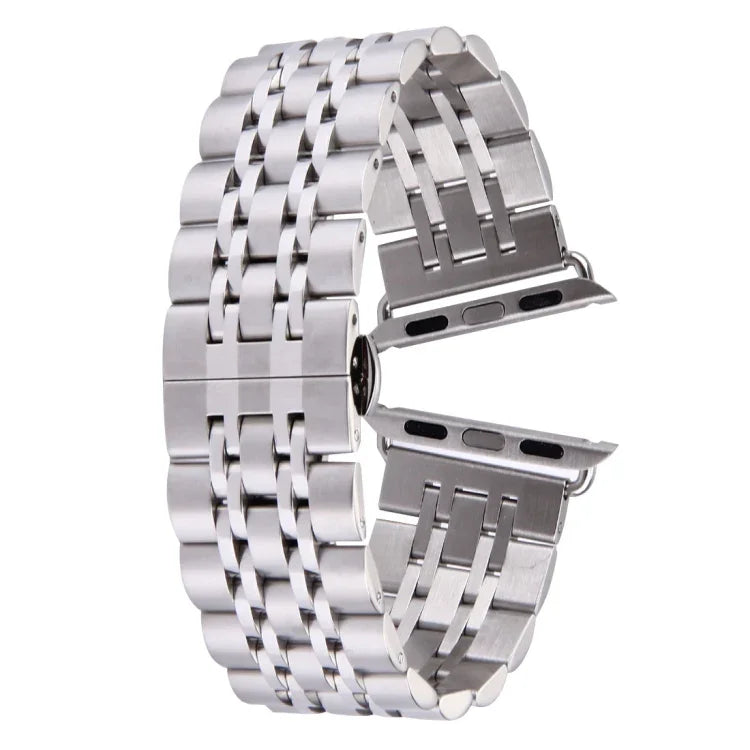 Hidden Butterfly Buckle 7 Beads Stainless Steel Watch Band For Apple Watch 42mm(Silver Gold), 20mm Women