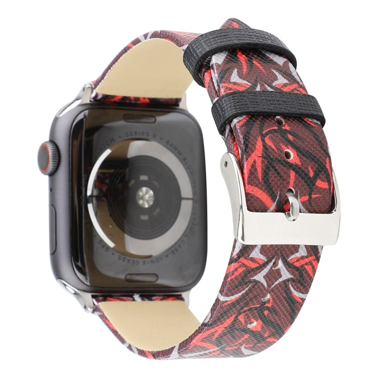 Thorns Printing Genuine Leather Watch Band for Apple Watch Series 10 42mm / 9&8&7 41mm / SE 3&SE 2&6&SE&5&4 40mm / 3&2&1 38mm, 40mm