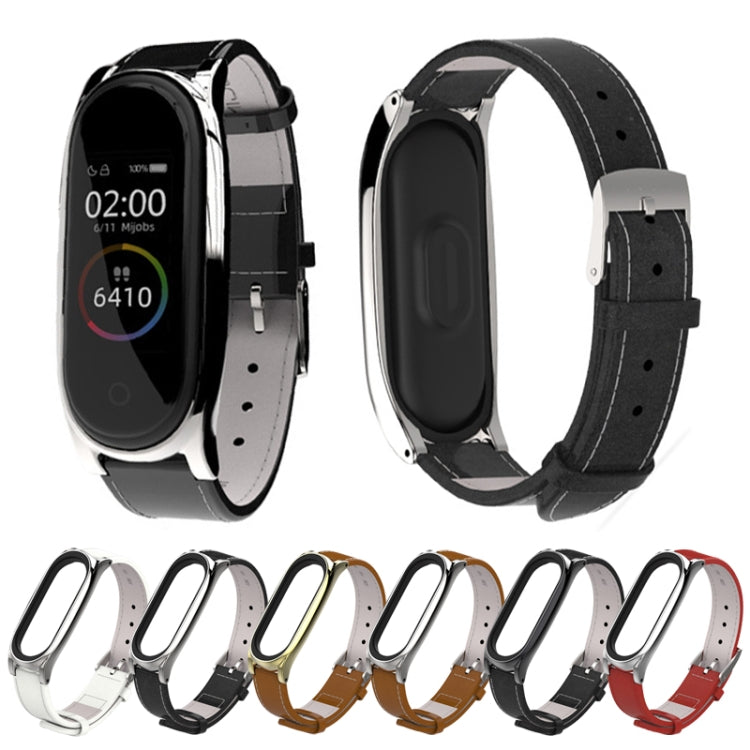 Mijobs Screwless Magnetic Case Top-grain Leather Watch Band for Xiaomi Mi Band 5 & 6, Host not Included
