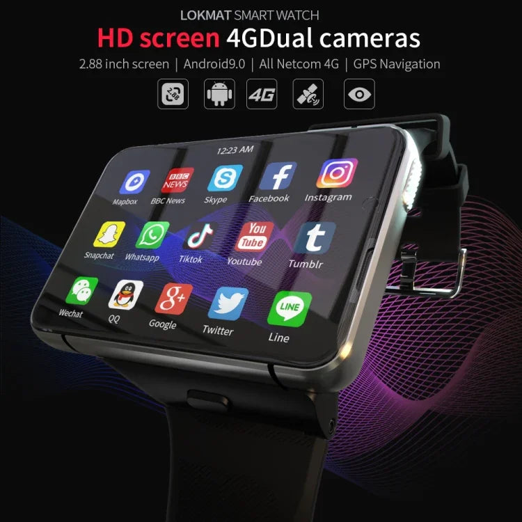 LOKMAT APPLLP Max 4G Call Smart Watch, 2.88 inch MTK6761 Quad Core, 4GB+64GB, Android  9.0, GPS, Heart Rate