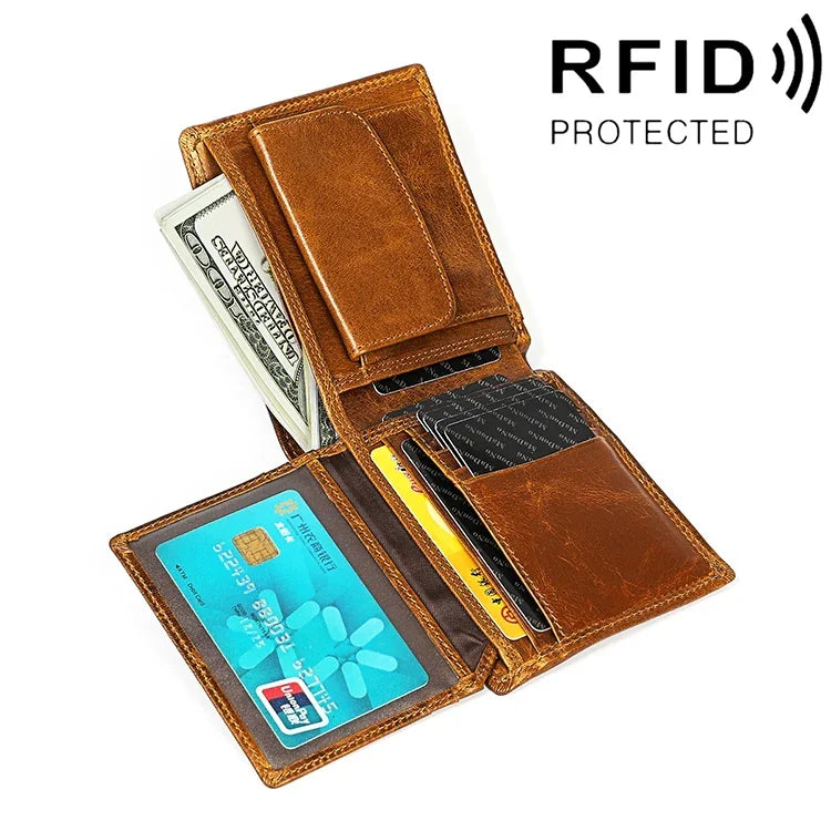 8020 Horizontal Retro Crazy Horse Texture Leather Anti-magnetic RFID Wallet Clutch Bag for Men, with Card Slots, 8020 Black, 8020 Coffee, 8020 Yellowish-brown