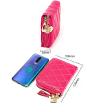 KB213 Diamond Texture Zipper Cowhide Leather Double Row Organ Shape Multiple Card Slots Anti-magnetic RFID Wallet Clutch Bag for Ladies, KB213 Black, KB213 Pink, KB213 Blue, KB213 Light Pink, KB213 Rose Red