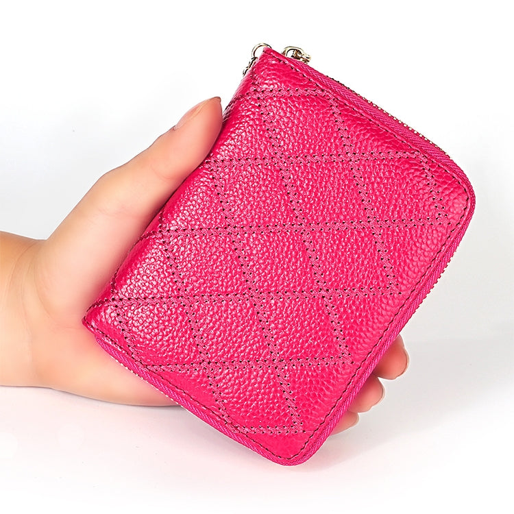 KB213 Diamond Texture Zipper Cowhide Leather Double Row Organ Shape Multiple Card Slots Anti-magnetic RFID Wallet Clutch Bag for Ladies, KB213 Black, KB213 Pink, KB213 Blue, KB213 Light Pink, KB213 Rose Red