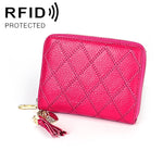 KB213 Diamond Texture Zipper Cowhide Leather Double Row Organ Shape Multiple Card Slots Anti-magnetic RFID Wallet Clutch Bag for Ladies, KB213 Black, KB213 Pink, KB213 Blue, KB213 Light Pink, KB213 Rose Red