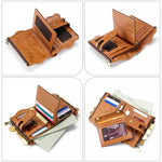 LT3539 Cowhide Leather Zipper Buckle Anti-magnetic RFID Wallet Clutch Bag for Men, with Card Slots & Shoulder Strap, LT3539 Shoulder Strap Blue, LT3539 Strap Red, LT3539 Yellowish-brown
