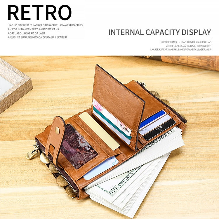 LT3539 Cowhide Leather Zipper Buckle Anti-magnetic RFID Wallet Clutch Bag for Men, with Card Slots & Shoulder Strap, LT3539 Shoulder Strap Blue, LT3539 Strap Red, LT3539 Yellowish-brown