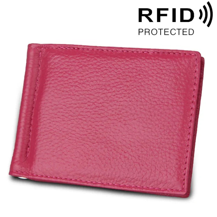 Cowhide Leather Litchi Texture Card Holder Wallet RFID Blocking Coin Purse Card Bag Protect Case with 6 Card Slots, Size: 110*82*8mm