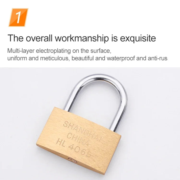 Copper Padlock Small Lock, Style: Long Lock Beam, 30mm Not Open, Long, 30mm Not Open