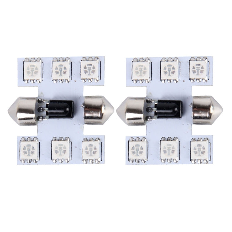 2 PCS Colorful 31MM Bicuspid Remote Control Car Dome Lamp LED Reading Light with 6 LED Lights, 31MM  6 LED Lights