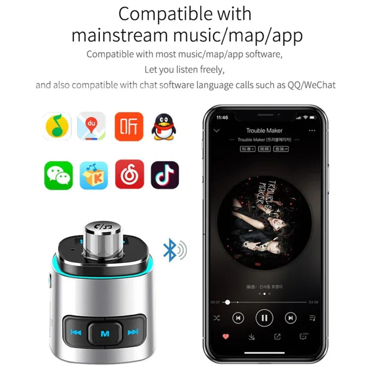BC42 Bluetooth 5.0 Multi-function Car Colorful Atmosphere Lamp MP3 Player, Support TF Card & U Disk & FM, BC42