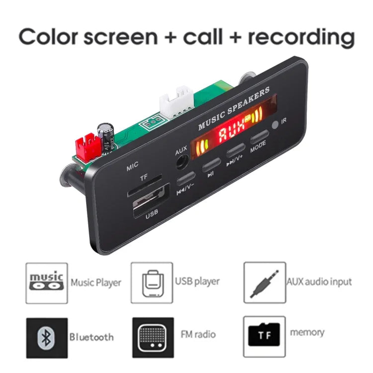 Car 12V 2x3W Audio MP3 Player Decoder Board FM Radio TF USB 3.5mm AUX, with Bluetooth & Recording Call Function & Remote Control, 12V