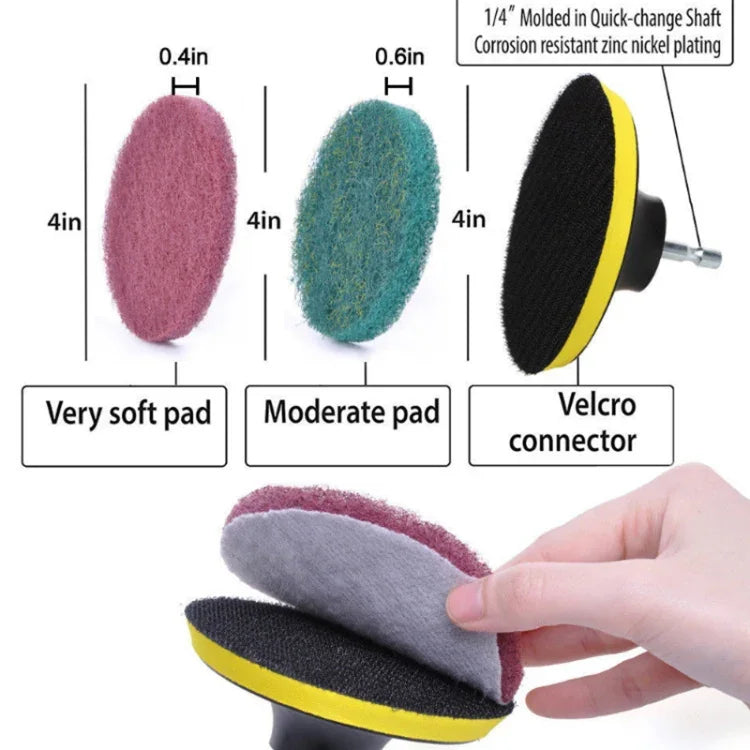 13 in 1 4 inch Sponge Scouring Pad Floor Wall Window Glass Cleaning Descaling Electric Drill Brush Head Set, 13 in 1