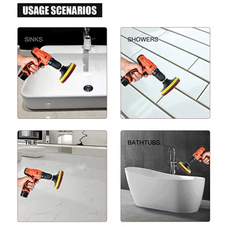 13 in 1 4 inch Sponge Scouring Pad Floor Wall Window Glass Cleaning Descaling Electric Drill Brush Head Set, 13 in 1