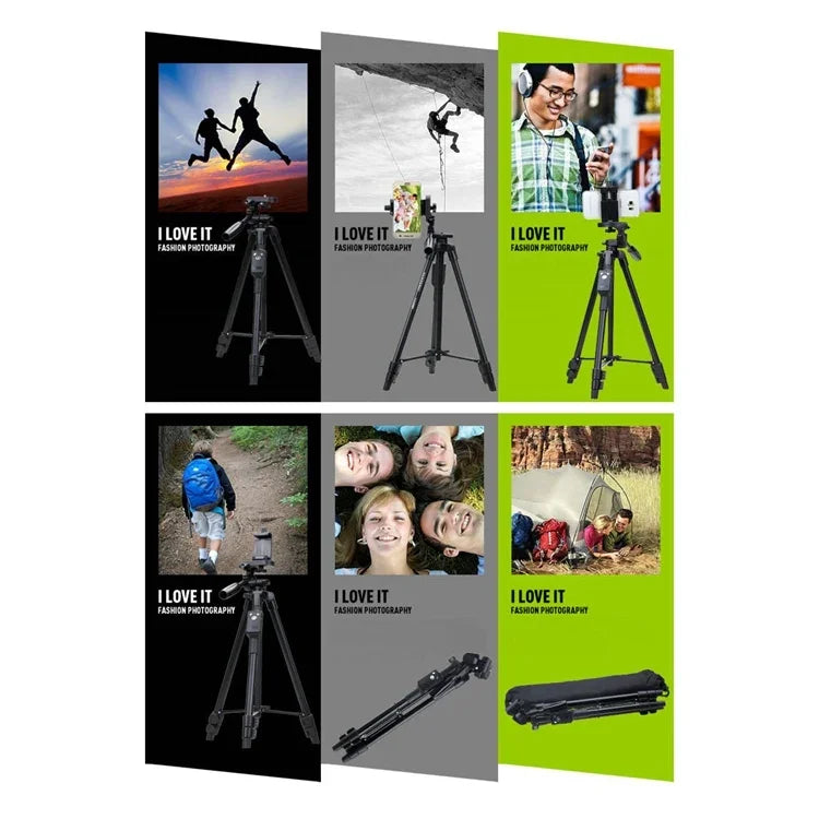 YUNTENG VCT-5208RM Aluminum Magnesium Alloy Leg Tripod Mount with Bluetooth Remote Control & Tripod Head & Phone Clamp for SLR Camera & Smartphones, Height: 125cm, VCT-5208