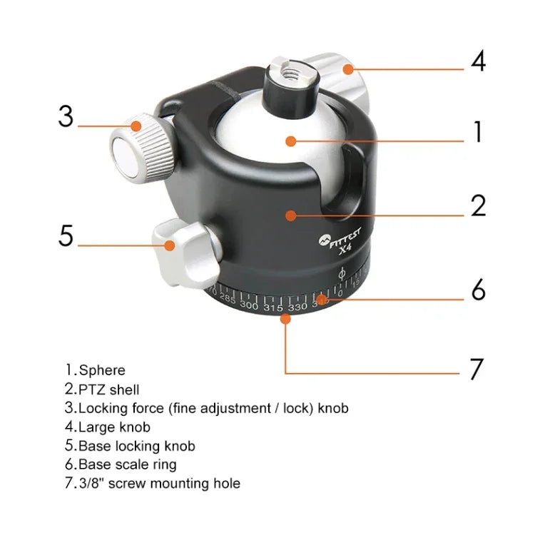 FITTEST X4 Low Center of Gravity High Locking Force Panoramic Ball Head with Quick Release Plate for DSLR & Digital Cameras, Load Max 10kg, YT040 X4