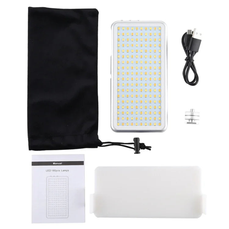 LED011S Pocket 180 LEDs Professional Vlogging Photography Video & Photo Studio Light with OLED Display & Cold Shoe Adapter Mount for Canon / Nikon DSLR Cameras, 180 LED