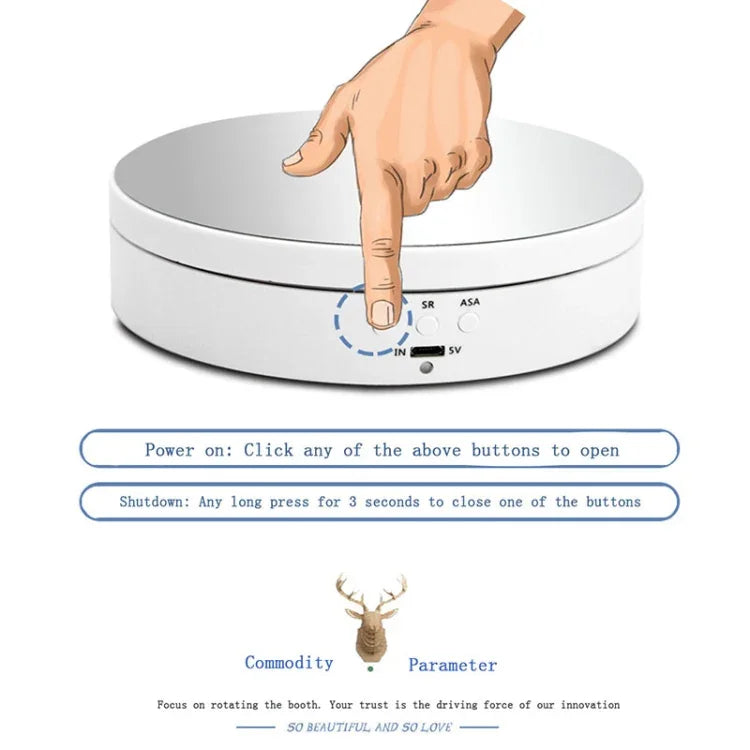 13.8cm Mirror Style USB Charging Smart 360 Degree Rotating Turntable Display Stand Video Shooting Props Turntable for Photography, Load 3kg, 13.8cm Mirror/Powered by USB(W)