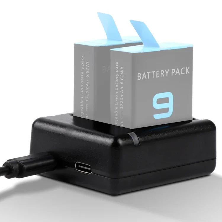 USB Dual Batteries Charger with Cable & Indicator Light for GoPro HERO9 Black / HERO10 Black / HERO11 Black / HERO12 Black, For GoPro HERO9 Black
