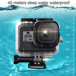 For GoPro HERO8 Black 45m Waterproof Housing Protective Case with Buckle Basic Mount & Screw & (Purple, Red, Pink) Filters & Floating Bobber Grip & Strap & Anti-Fog Inserts, Transparent HERO8 Case+Filters