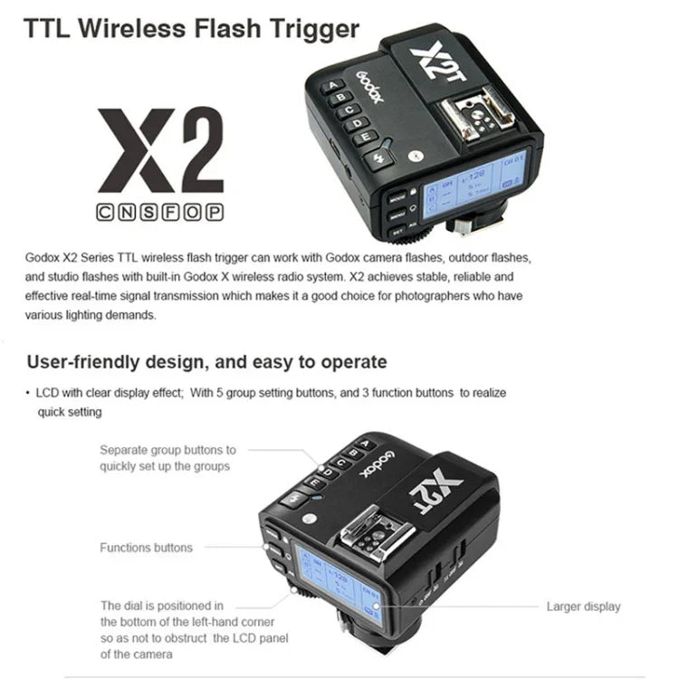 Godox X2T-S E-TTL II Bluetooth Wireless Flash Trigger for Sony, X2T-S for Sony