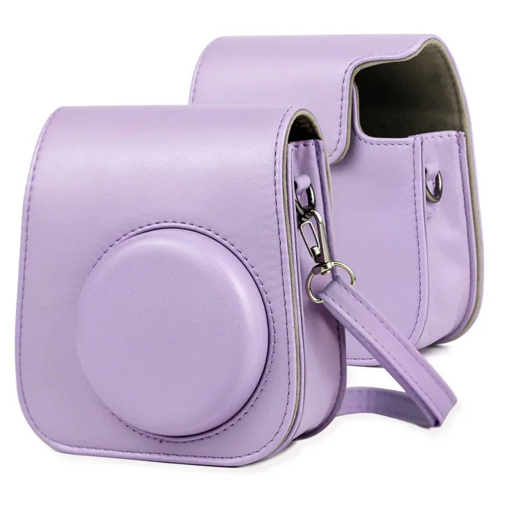 Leather Case Full Body Camera Bag with Shoulder Strap for FUJIFILM Instax mini 11, Purple