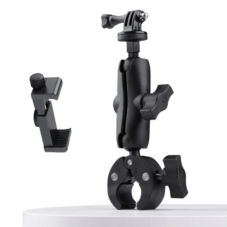 Extended Version 360 Rotation Adjustable Action Camera Bike Motorcycle Handlebar Holder with Phone Clamp, Extended Version with Phone Clamp