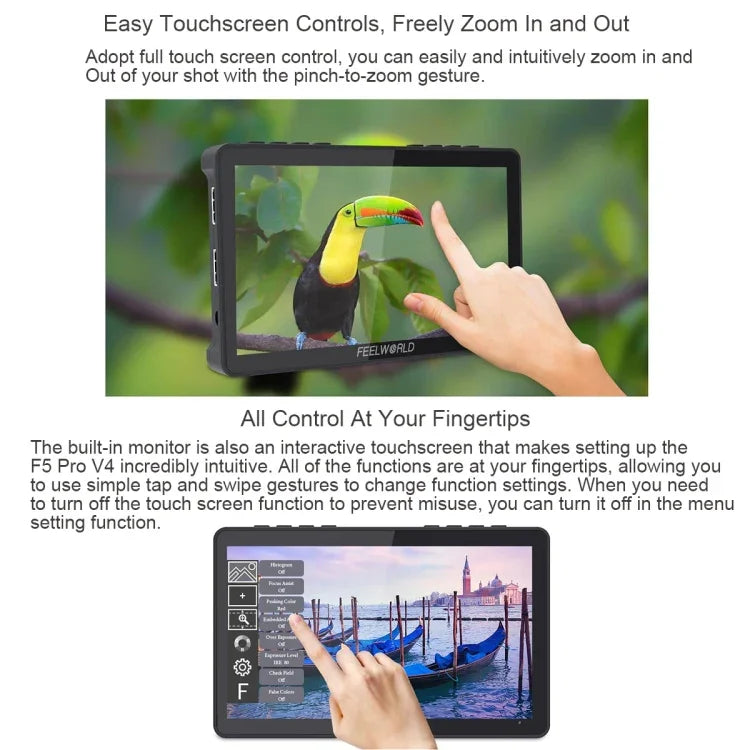 FEELWORLD F5 Pro V4 6 inch Touch Screen DSLR Camera Field Monitor 3D LUT 4K HDMI Input Output Tilt Arm, F5 Pro V4