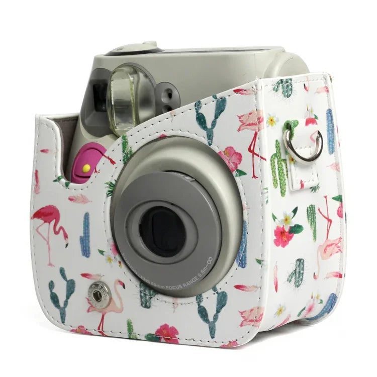Flamingo Cactus Pattern PU Leather Protective Camera Case Bag For FUJIFILM Instax Mini 7S / 7C Camera, Flamingo Cactus