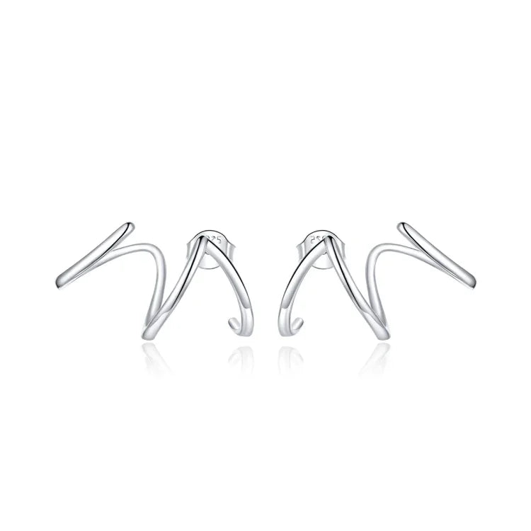 S925 Sterling Silver Simple Style Lines Women Earrings, Lines