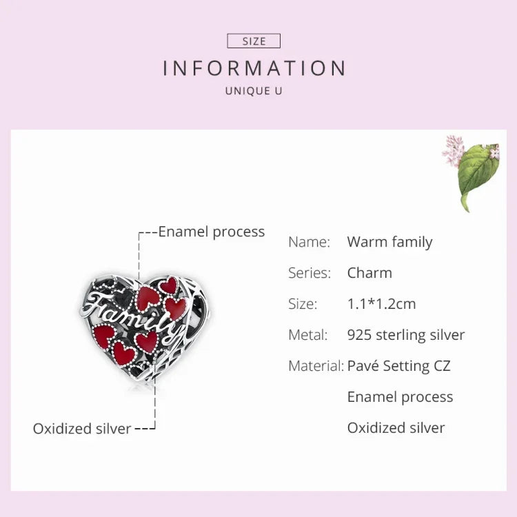 S925 Sterling Silver Warm Family Love Beads DIY Bracelet Necklace Accessories, Warm Family Love
