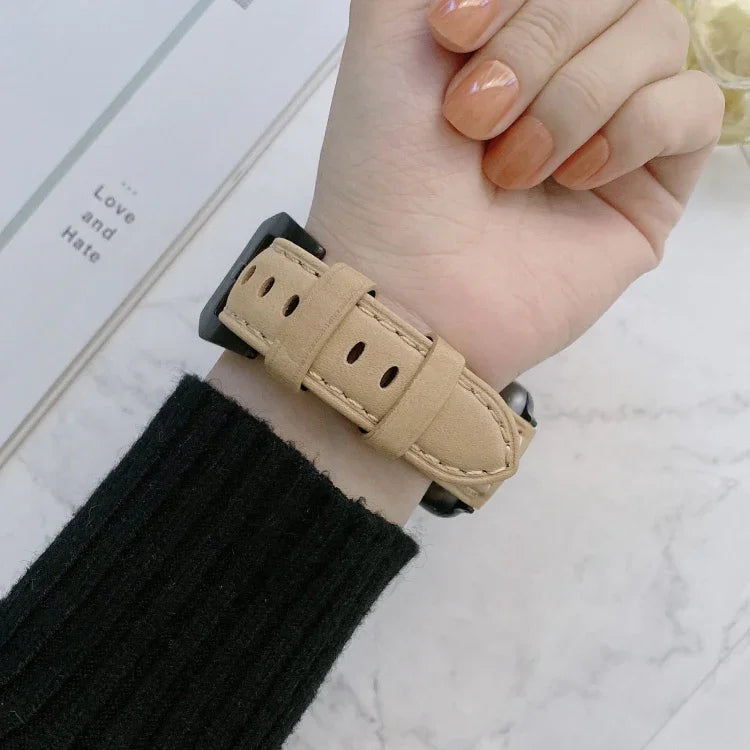 Big Head Buckle Leather Replacement Watchbands For Apple Watch Series 6 & SE & 5 & 4 44mm / 3 & 2 & 1 42mm, For Apple Watch Ultra 49mm / Series 8&7 45mm / SE 2&6&SE&5&4 44mm / 3&2&1 42mm