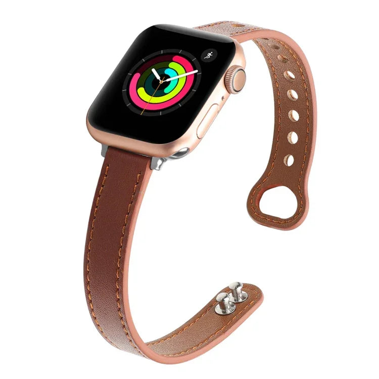 Double Nail Leather Replacement Strap Watchband, For Apple Watch Series 7  41mm / & 6 & SE & 5 & 4 40mm, For Apple Watch Series  7  45mm / & 6 & SE & 5 & 4 44mm