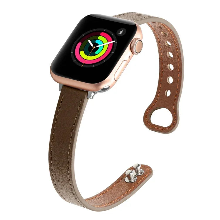 Double Nail Leather Replacement Strap Watchband, For Apple Watch Series 7  41mm / & 6 & SE & 5 & 4 40mm, For Apple Watch Series  7  45mm / & 6 & SE & 5 & 4 44mm