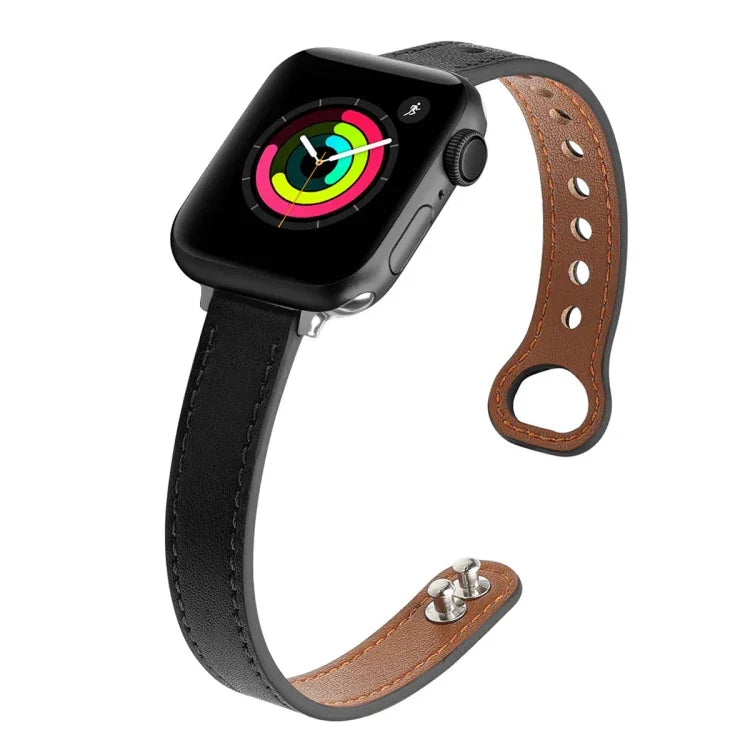 Double Nail Leather Replacement Strap Watchband, For Apple Watch Series 7  41mm / & 6 & SE & 5 & 4 40mm, For Apple Watch Series  7  45mm / & 6 & SE & 5 & 4 44mm