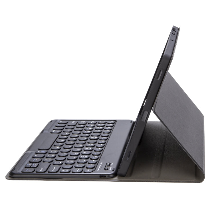 YA11B 2021 Detachable Lambskin Texture Round Keycap Bluetooth Keyboard Leather Case with Pen Slot & Stand, For iPad Pro 11 2021 / Air4 / Air5 / Pro 11
