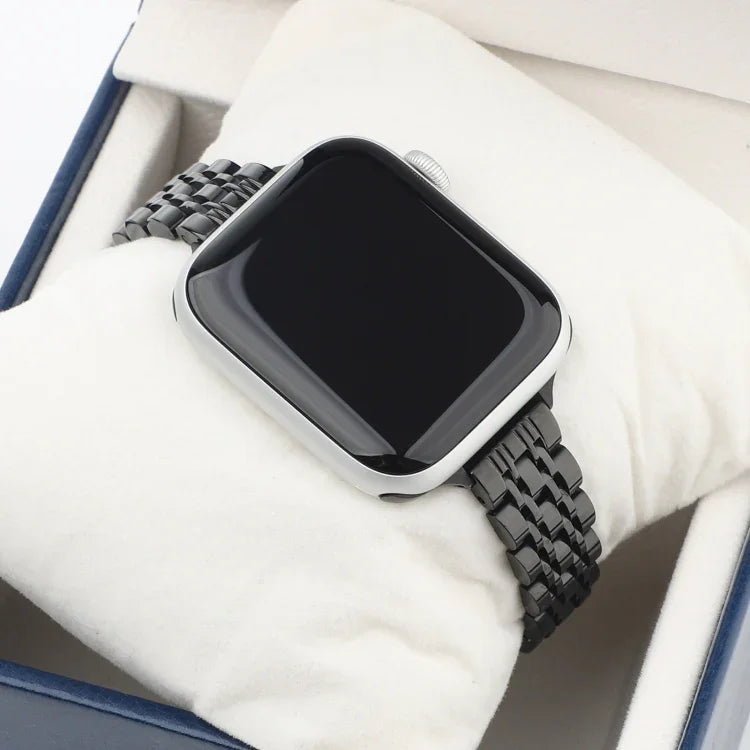 Small Waist Seven Beads Stainless Steel Strap Watchband For Apple Watch Series 6 & SE &, For Apple Watch Series 7 45mm / 6 & SE & 5 & 4 44mm / 3 & 2 & 1 42mm, For Apple Watch Series 8&7 41mm / SE 2&6&SE&5&4 40mm / 3&2&1 38mm