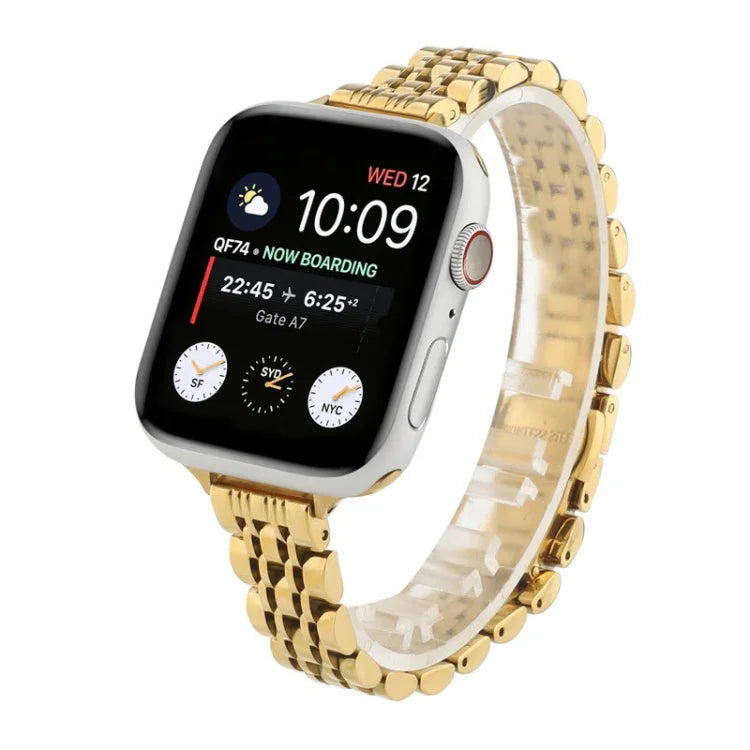 Small Waist Seven Beads Stainless Steel Strap Watchband For Apple Watch Series 6 & SE &, For Apple Watch Series 7 45mm / 6 & SE & 5 & 4 44mm / 3 & 2 & 1 42mm, For Apple Watch Series 8&7 41mm / SE 2&6&SE&5&4 40mm / 3&2&1 38mm                            ...
