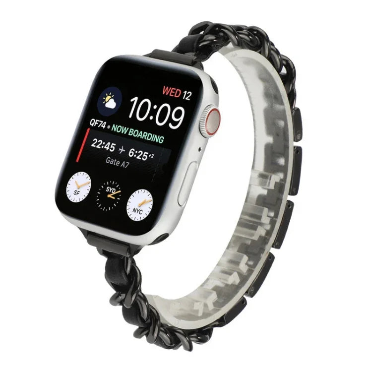 Small Waist Seven Beads Stainless Steel Strap Watchband For Apple Watch Series 6 & SE &, For Apple Watch Ultra 49mm / Series 8&7 45mm / SE 2&6&SE&5&4 44mm / 3&2&1 42mm, For Apple Watch Series 8&7 41mm / SE 2&6&SE&5&4 40mm / 3&2&1 38mm                  ...