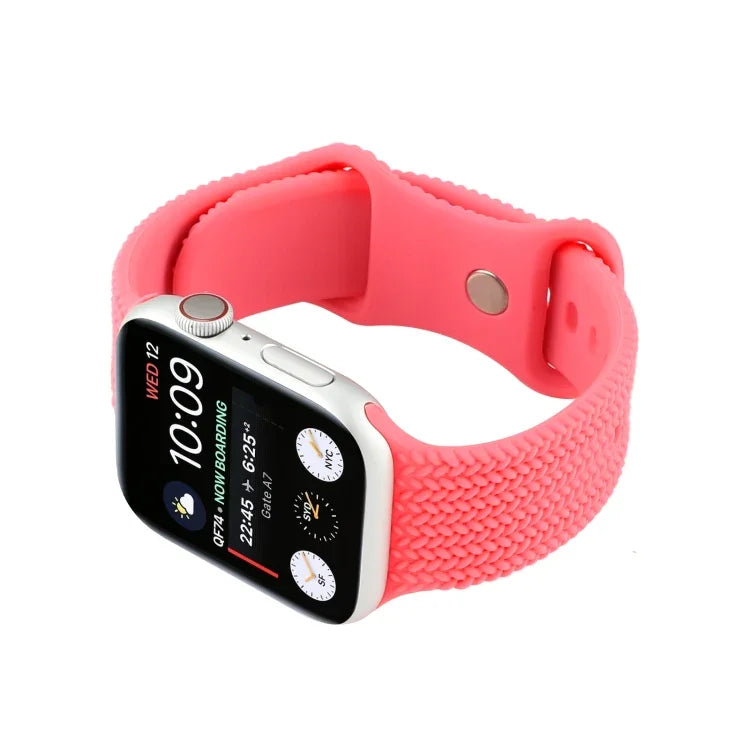 Woven Pattern Figure 8 Buckle Silicone Strap Watchband For Apple Watch Series, 7 45mm / 6 & SE & 5 & 4 44mm / 3 & 2 & 1 42mm, 7 41mm / 6 & SE & 5 & 4 40mm / 3 & 2 & 1 38mm