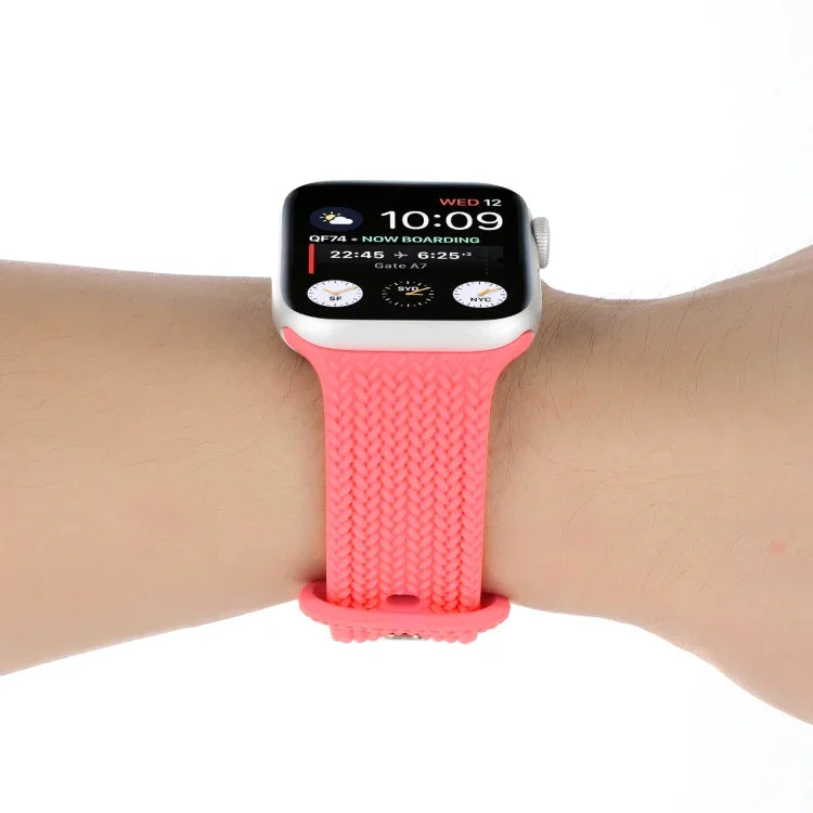 Woven Pattern Figure 8 Buckle Silicone Strap Watchband For Apple Watch Series, 7 45mm / 6 & SE & 5 & 4 44mm / 3 & 2 & 1 42mm, 7 41mm / 6 & SE & 5 & 4 40mm / 3 & 2 & 1 38mm