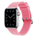 Bamboo silicone replacement strap for Apple Watch, featuring a soft pink design, compatible with various Apple Watch models.