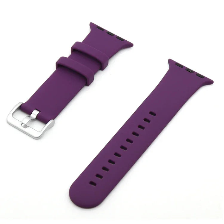 Silver Buckle Silicone Replacement Strap Watchband, For Apple Watch Series 7  41mm / & 6 & SE & 5 & 4 40mm, For Apple Watch Series  7  45mm / & 6 & SE & 5 & 4 44mm