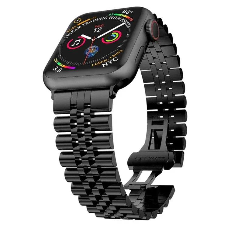 Five Beads Stainless Steel Replacement Watchbands For Apple Watch Series, 7 45mm / 6 & SE & 5 & 4 44mm / 3 & 2 & 1 42mm, 7 41mm / 6 & SE & 5 & 4 40mm / 3 & 2 & 1 38mm