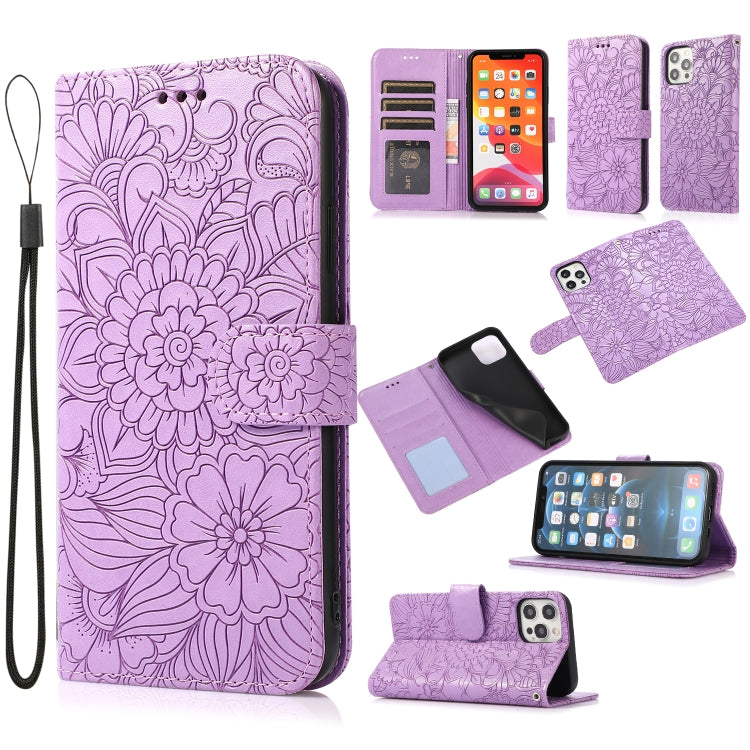 Skin Feel Embossed Sunflower Horizontal Flip Leather Case with Holder & Card Slots & Wallet & Lanyard, For iPhone 12, For iPhone 12 Mini, For iPhone 12 Pro, For iPhone 12 Pro Max, For iPhone 11 Pro Max, For iPhone 11 Pro, For iPhone 11, For iPhone XR