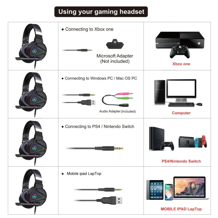 HXSJ F16 3.5mm + USB Port RGB Light Stereo Gaming Headset with Microphone